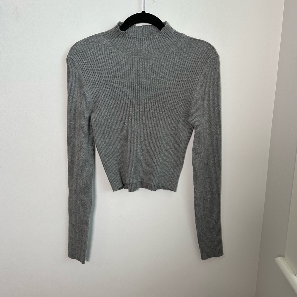 American Eagle Long-Sleeve Ribbed Mock Neck Top